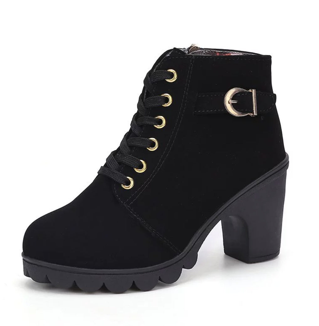 Bottines Femme Imprimé Léopard – Suède, Talon Carré, Lacets & Fermeture, Automne Hiver