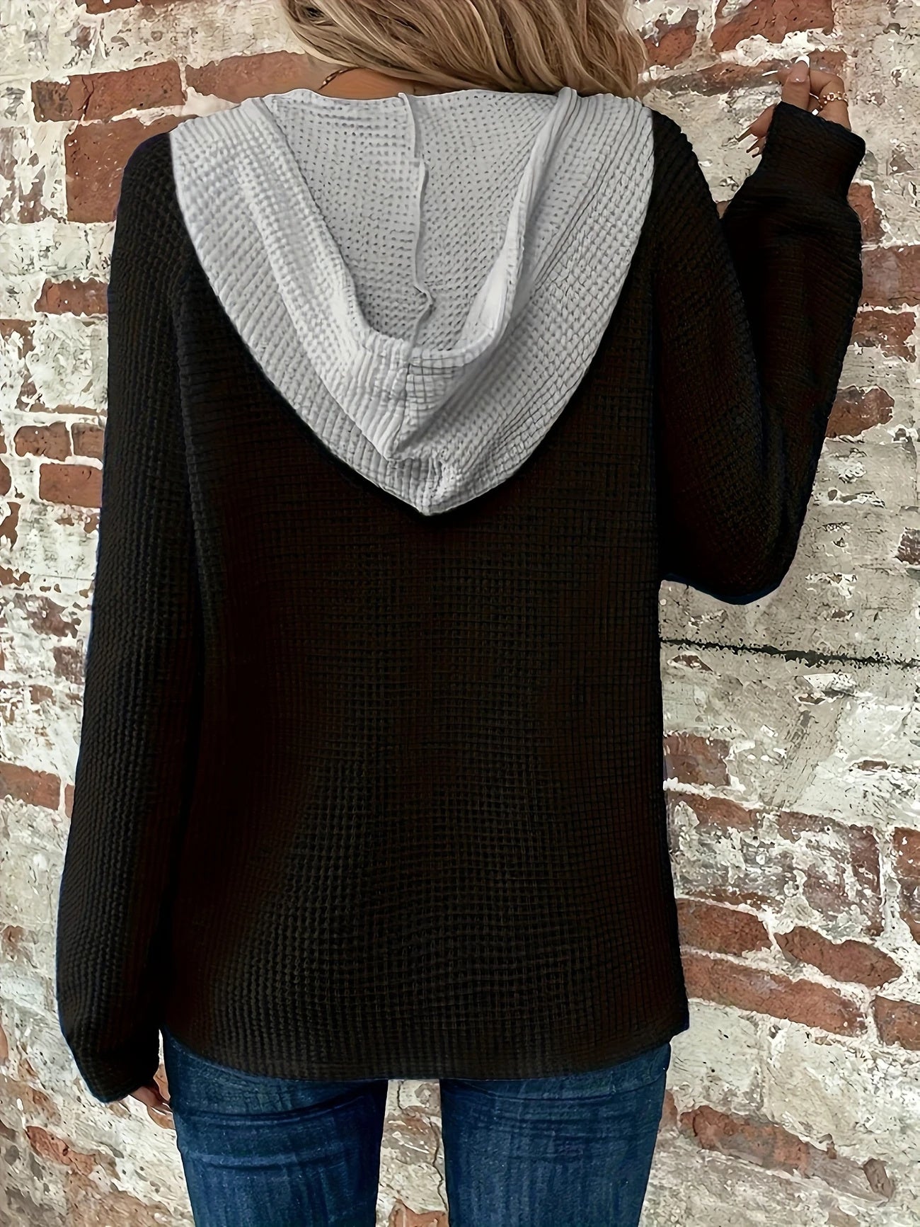 Hoodie Femme Color Block – Sweat à Capuche Boutonné avec Cordon de Serrage, Manches Longues