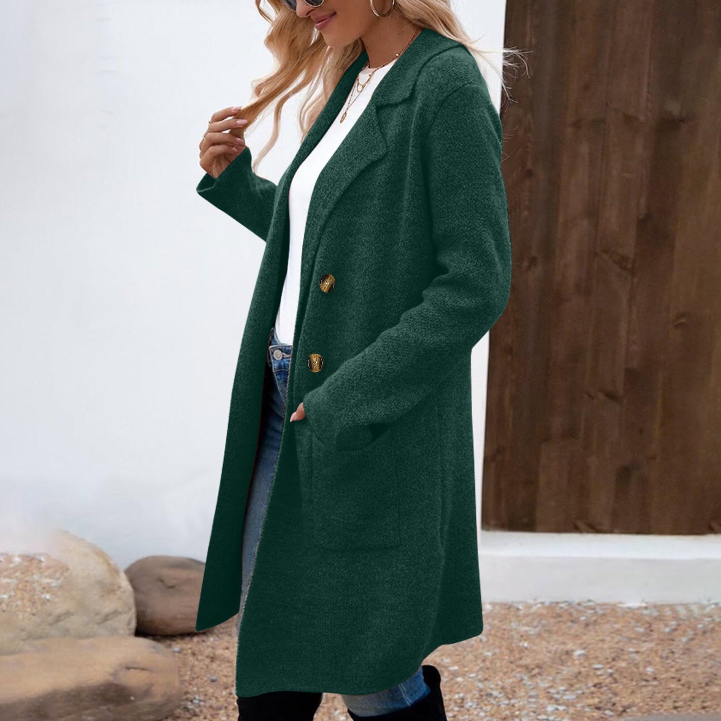 Manteau Femme Style Doux et Frais en Polyester Uni à Manches Longues - Tailles M à XL - Couleurs Multiples