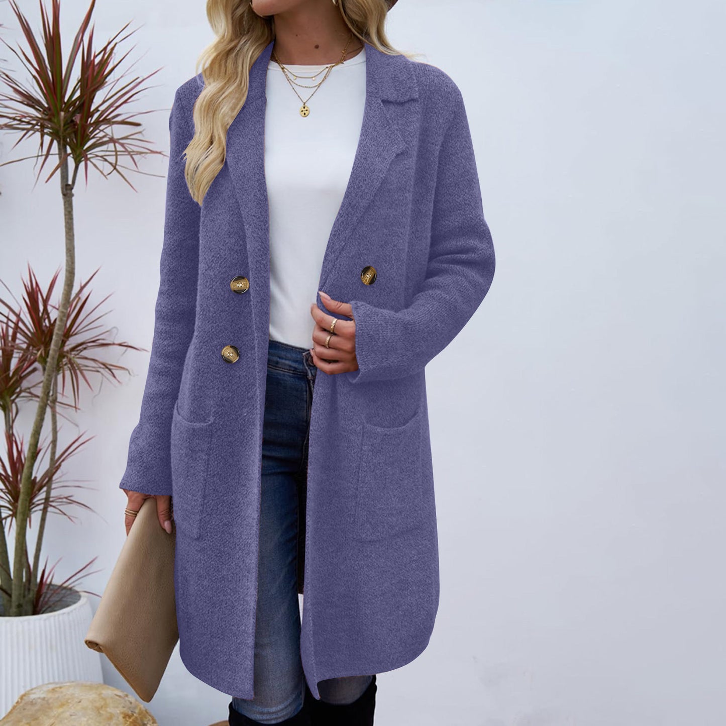 Manteau Femme Style Doux et Frais en Polyester Uni à Manches Longues - Tailles M à XL - Couleurs Multiples