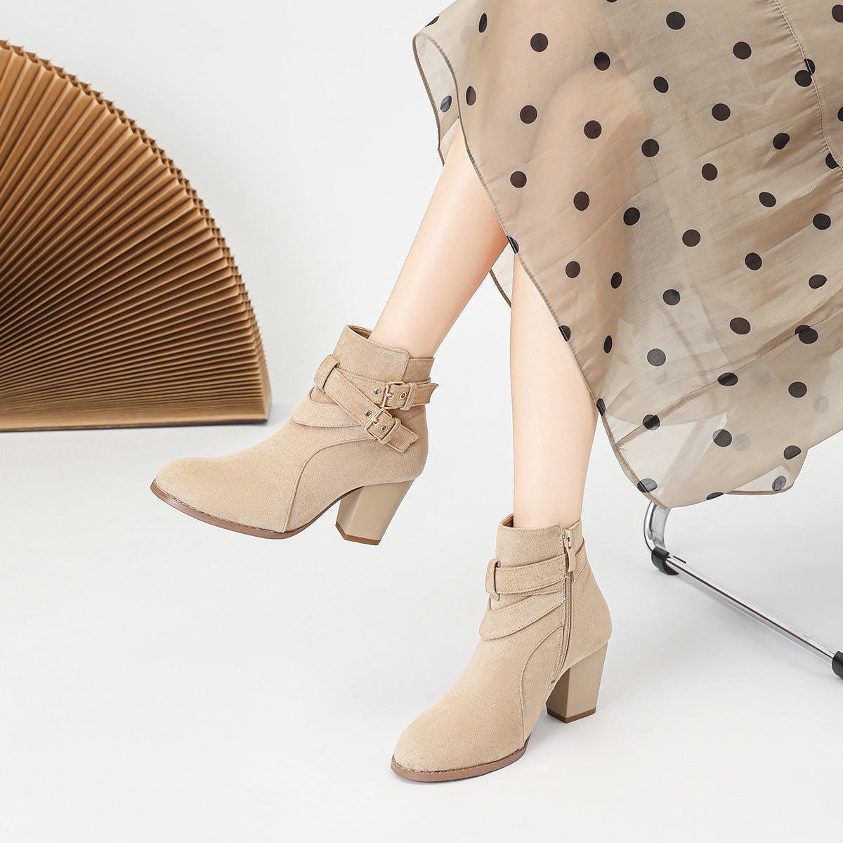 Bottes Femme À Cheville – Talon Haut 6–8CM, Suède Confortable, Couleurs Variées