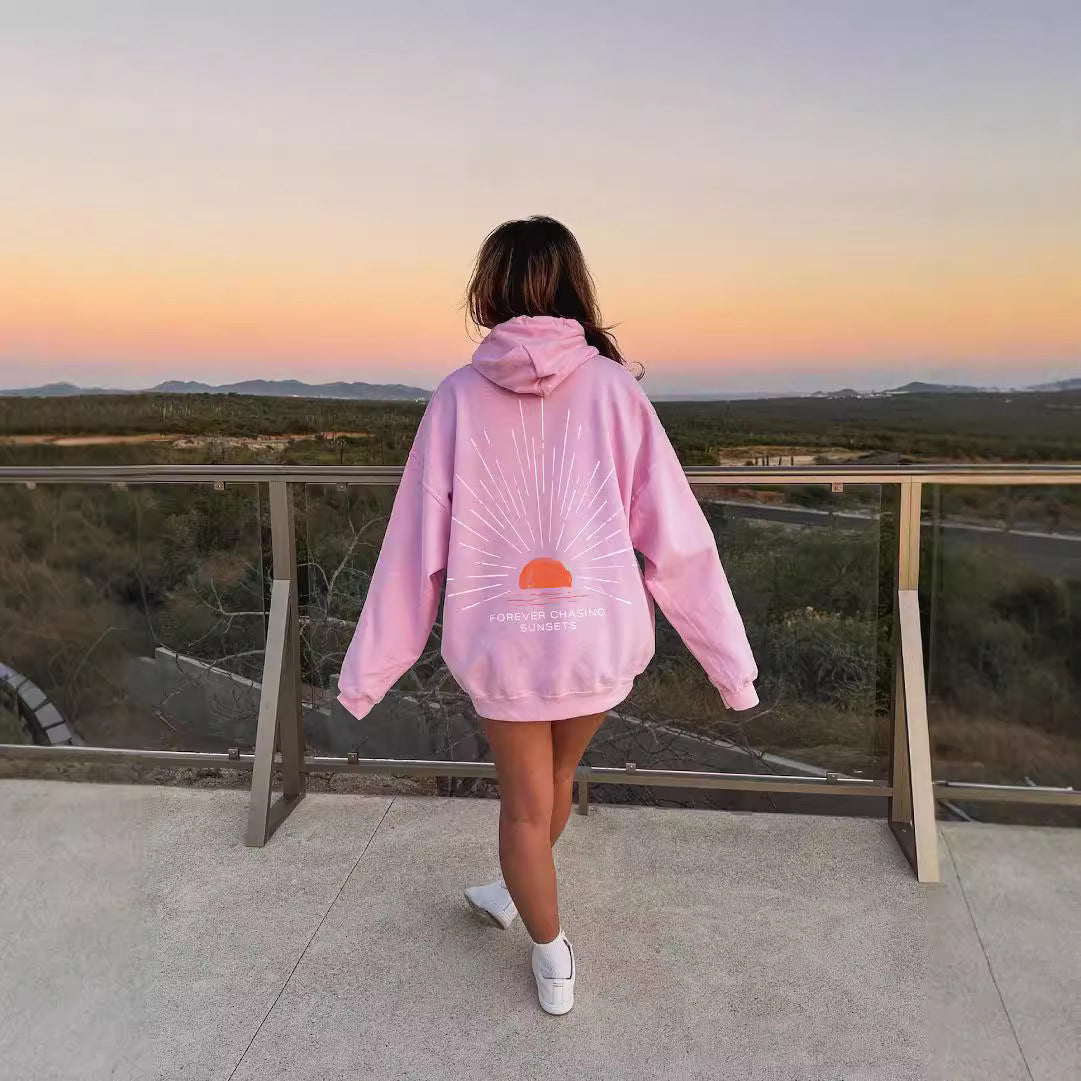 Pull à Capuche Femme – Manches Longues, Impression, Style Décontracté