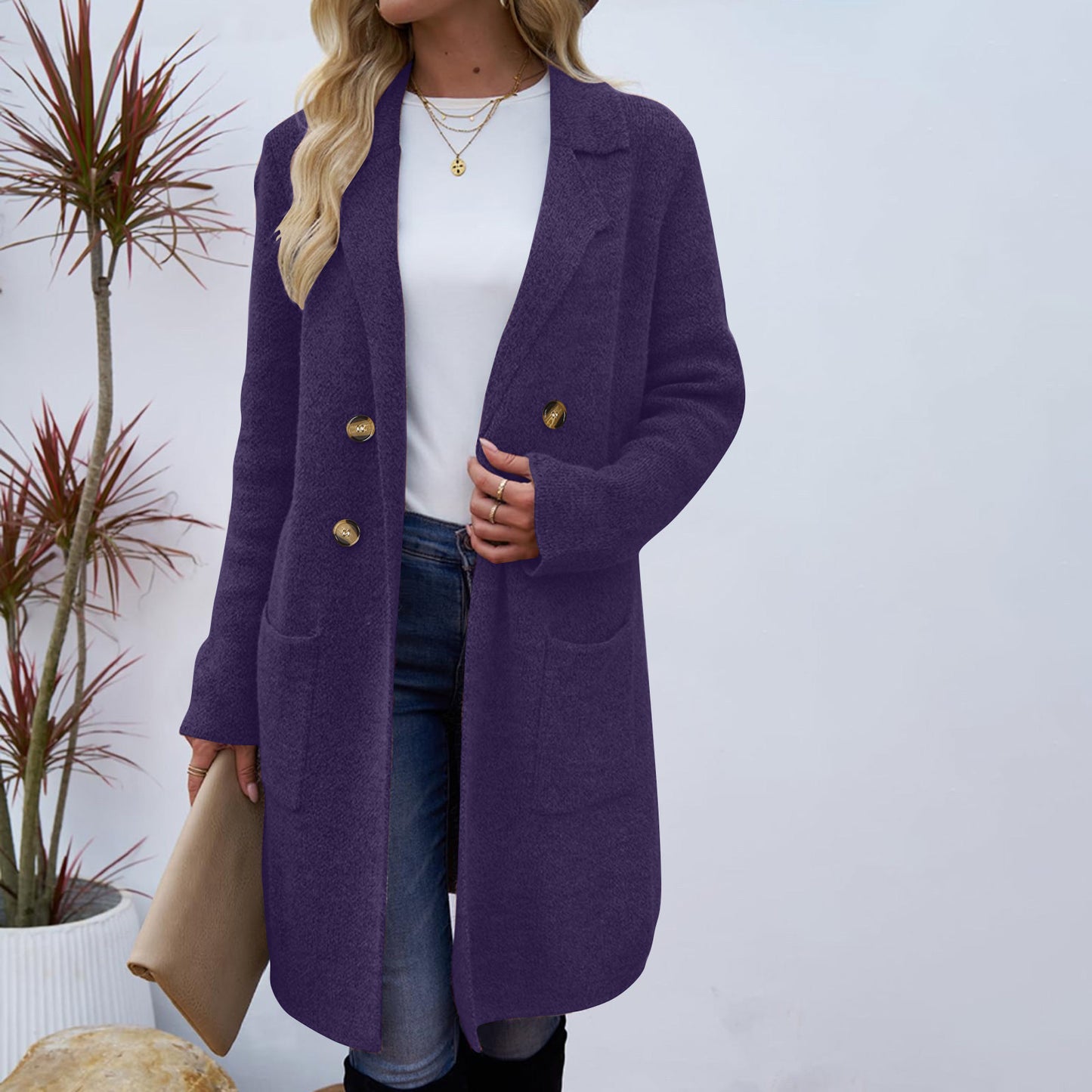 Manteau Femme Style Doux et Frais en Polyester Uni à Manches Longues - Tailles M à XL - Couleurs Multiples