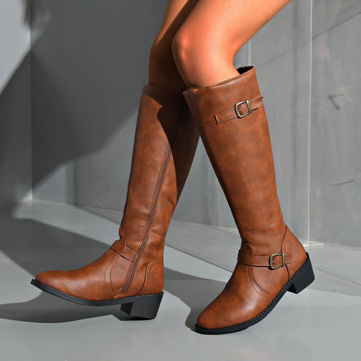Bottes Frye Femme avec Boucle Décorative – Style Européen & Américain – Jaune, Noir & Bordeaux