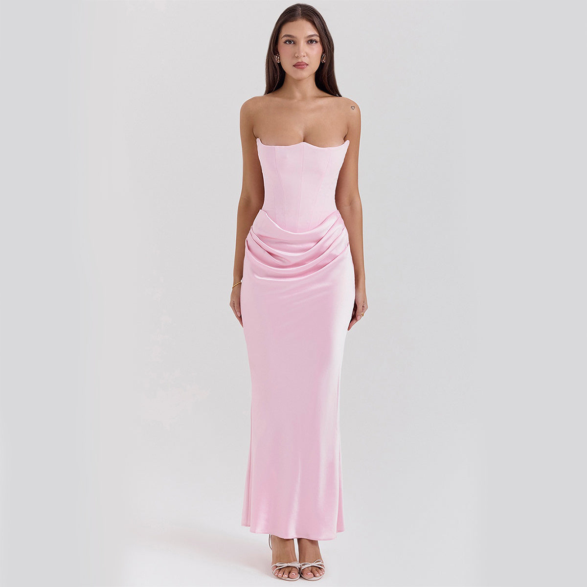 Robe Longue Femme Bustier – Bandeau Sexy, Sans Manches, Dos Nu, Soirée & Cocktail