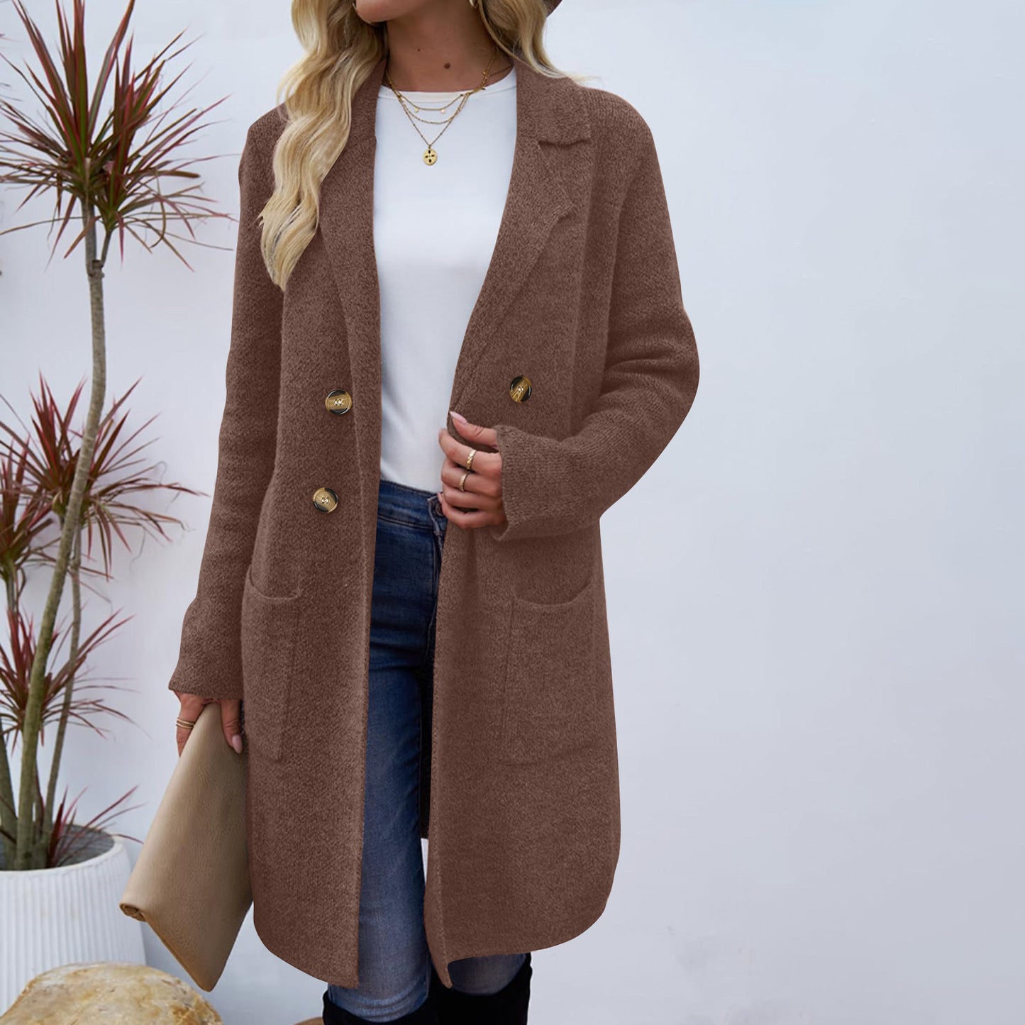 Manteau Femme Style Doux et Frais en Polyester Uni à Manches Longues - Tailles M à XL - Couleurs Multiples
