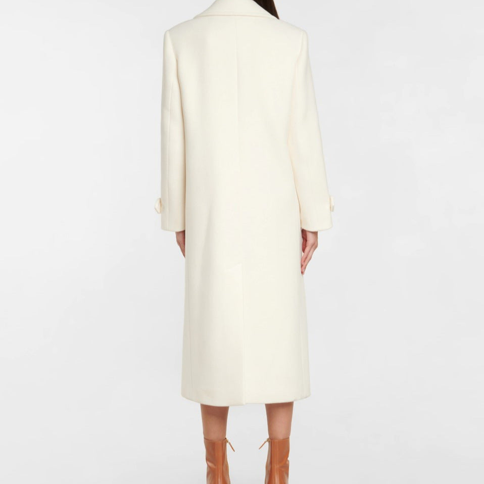 Manteau Femme Élégant à Revers – Blanc, Double Boutonnage, Mi-long