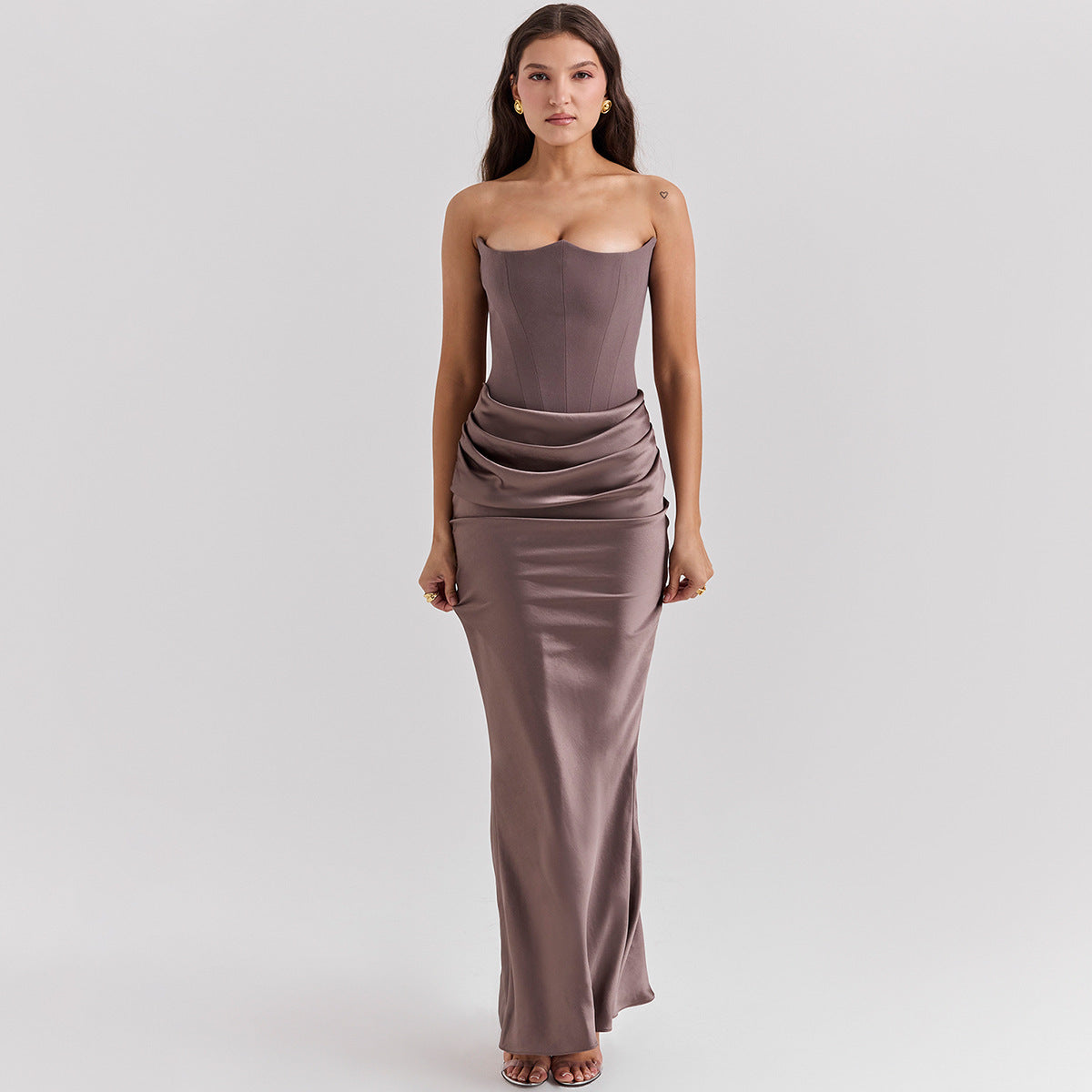 Robe Longue Femme Bustier – Bandeau Sexy, Sans Manches, Dos Nu, Soirée & Cocktail