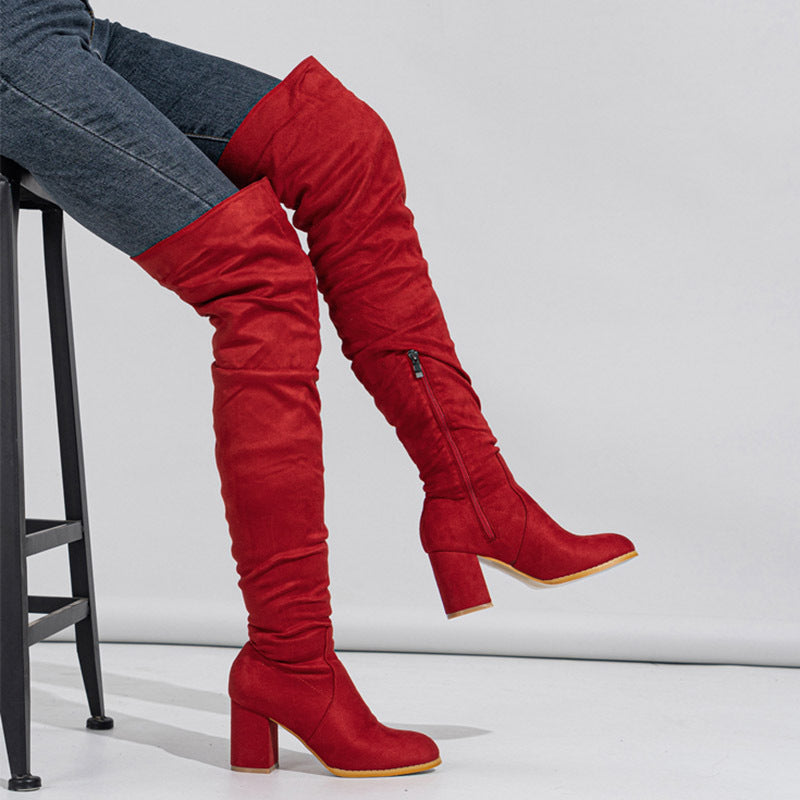 Cuissardes Femme Talons Hauts – Bottes Longues Élastiques en Suédine (Tailles 35–42)