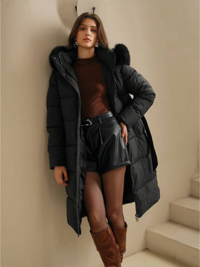 Manteau Matelassé à Capuche Femme – Zip, Manches Longues, Bordure en Fausse Fourrure