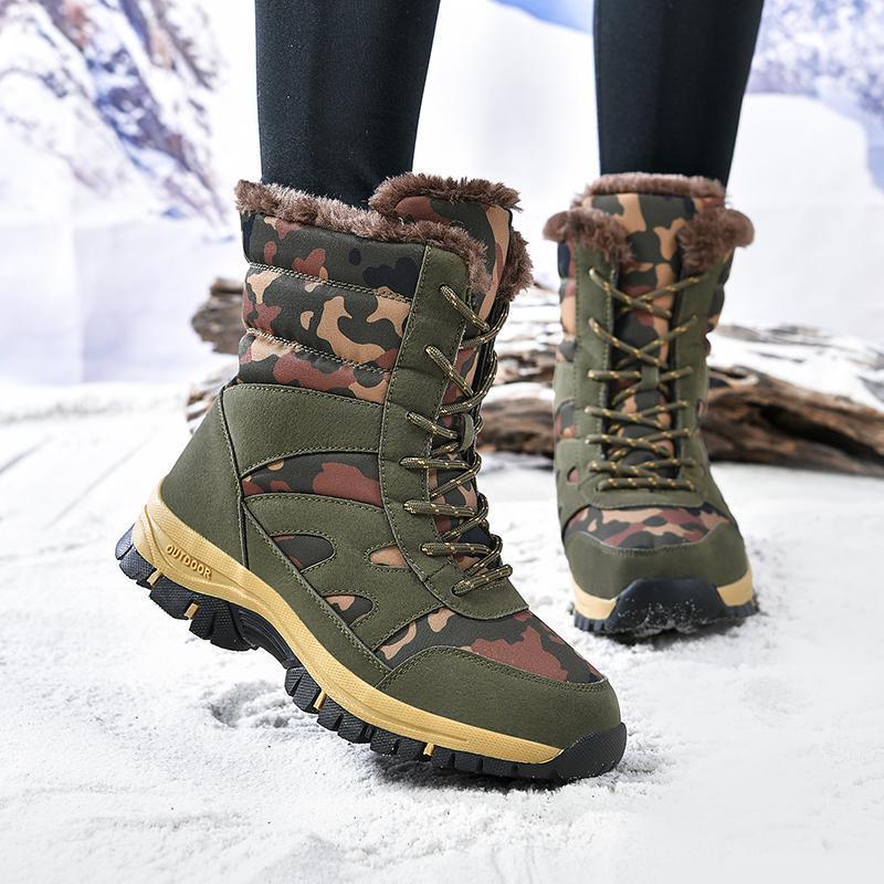 Bottes Outdoor Femme – Camouflage Vert Armée, Hautes, Confort Chaud