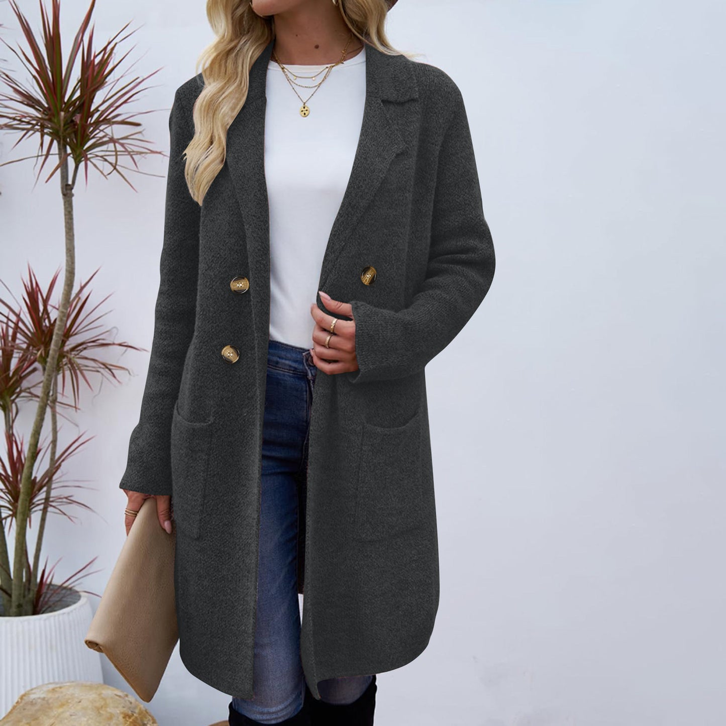 Manteau Femme Style Doux et Frais en Polyester Uni à Manches Longues - Tailles M à XL - Couleurs Multiples