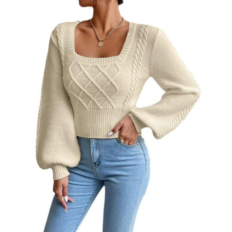 Pull Femme Col Carré Uni – Élégant et Confortable