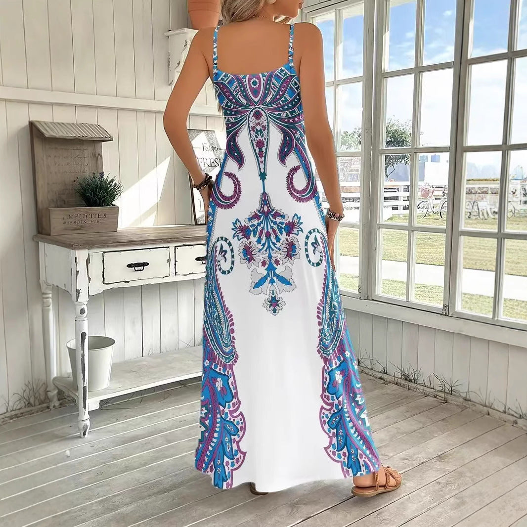 Combinaison Robe Femme à Col V – Sans Manches, Style Littéraire, Bretelles