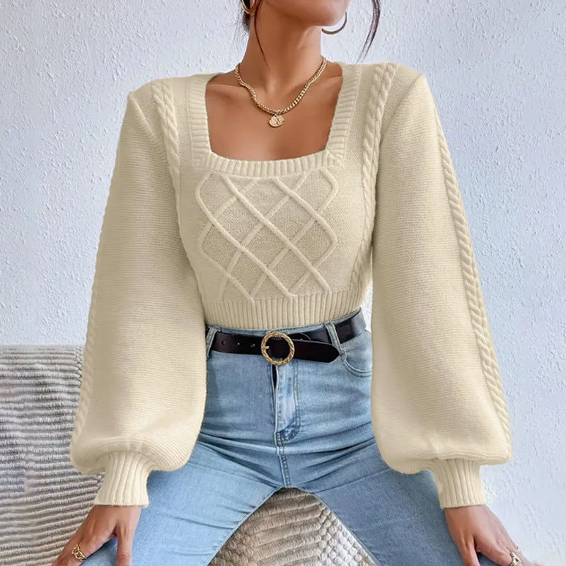 Pull Femme Col Carré Uni – Élégant et Confortable