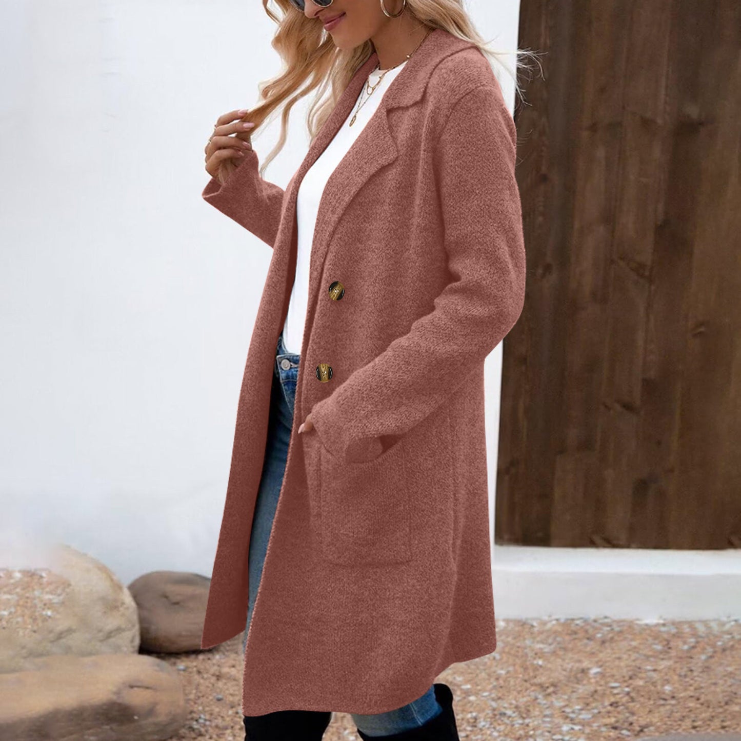 Manteau Femme Style Doux et Frais en Polyester Uni à Manches Longues - Tailles M à XL - Couleurs Multiples