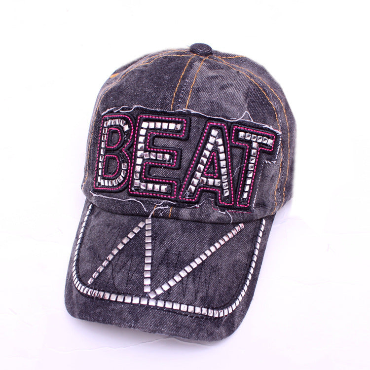 Casquette Femme Style Coréen – Baseball en Denim – Strass – Tailles Ajustables