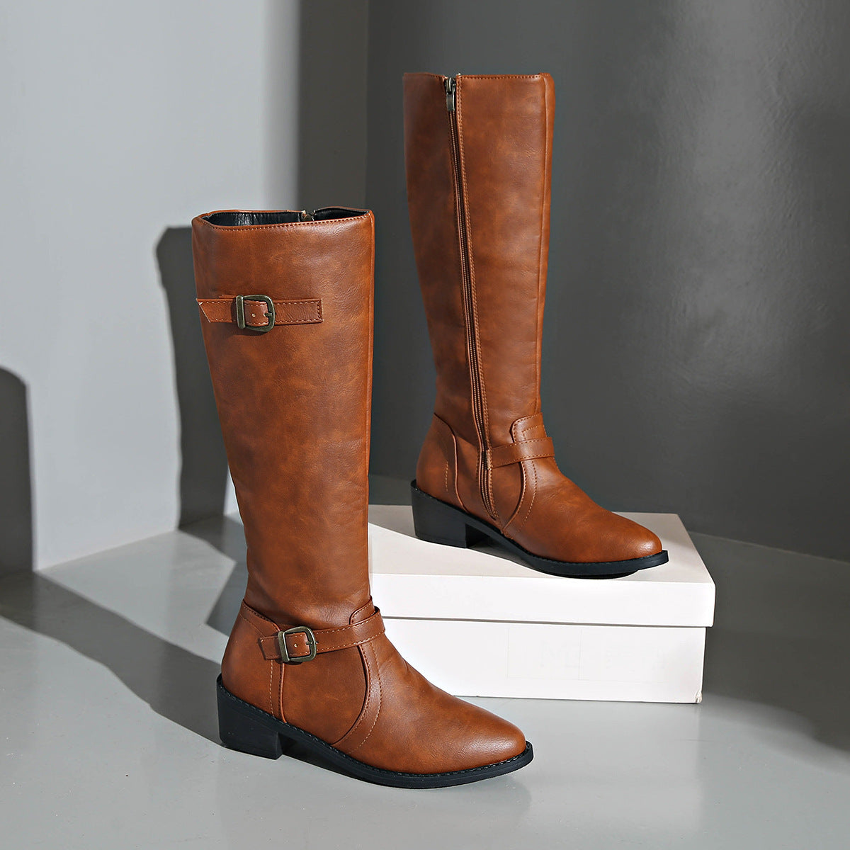 Bottes Frye Femme avec Boucle Décorative – Style Européen & Américain – Jaune, Noir & Bordeaux