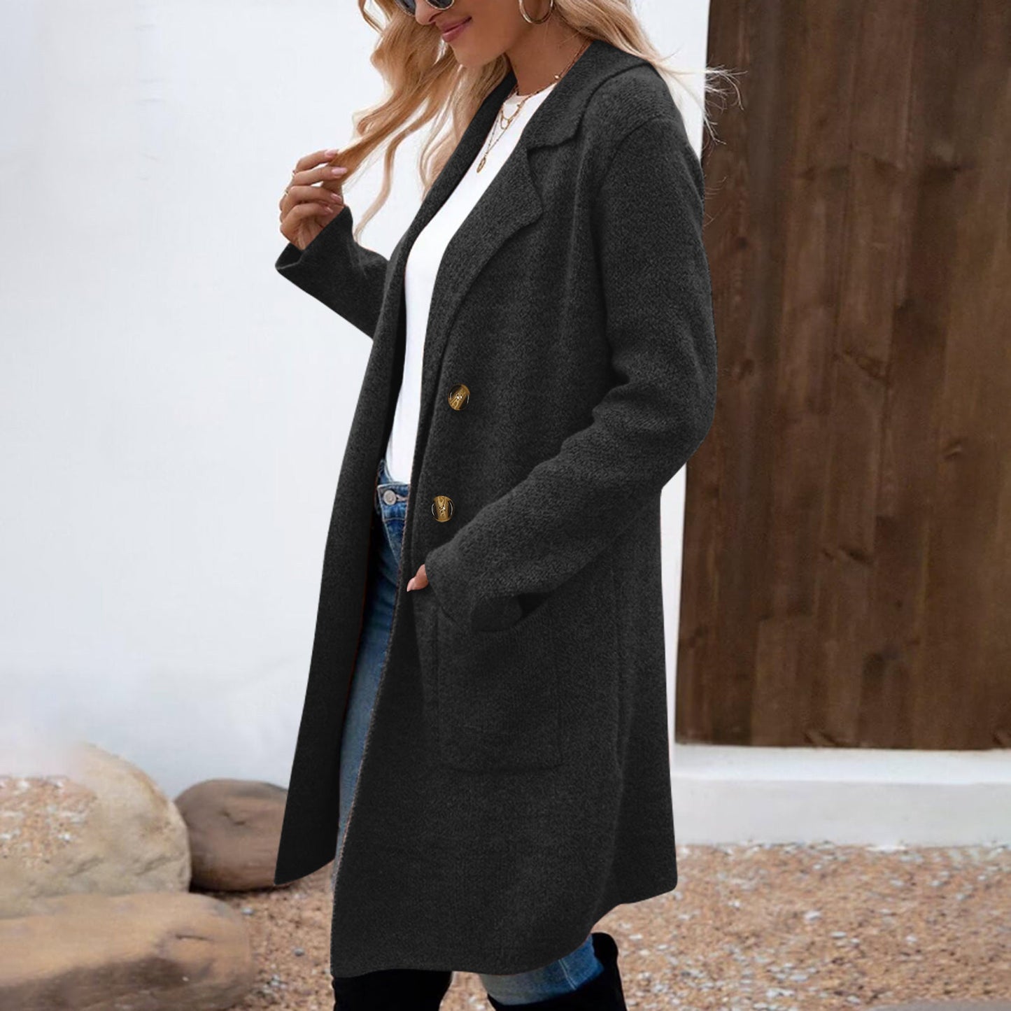 Manteau Femme Style Doux et Frais en Polyester Uni à Manches Longues - Tailles M à XL - Couleurs Multiples