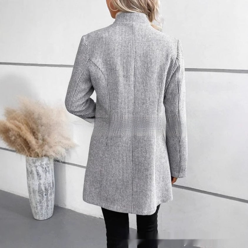 Manteau Femme Laine Col Revers – Long Hiver Élégant à Boutonnage Simple