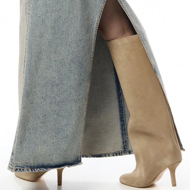 Bottes Hautes Femme à Talons Carrés – Couture Simple & Bout Carré – Style Européen et Américain