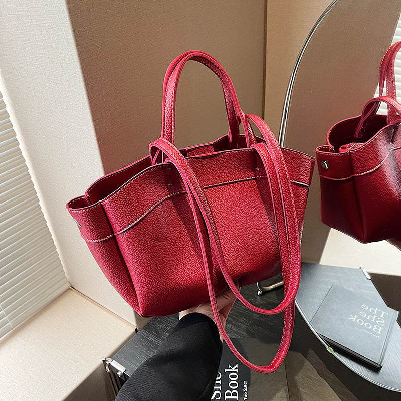 Large Capacity PU Tote Bag – Women’s Shoulder Handbag with Double Straps