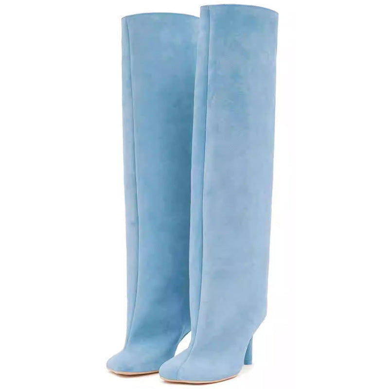 Bottes Hautes Femme à Talons Carrés – Couture Simple & Bout Carré – Style Européen et Américain