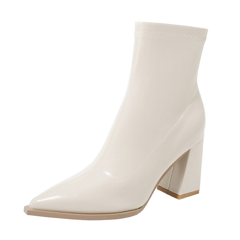 Bottes Blanches Fines Femme Automne Hiver – Talons Hauts 6–8 cm, Fermeture Éclair Latérale