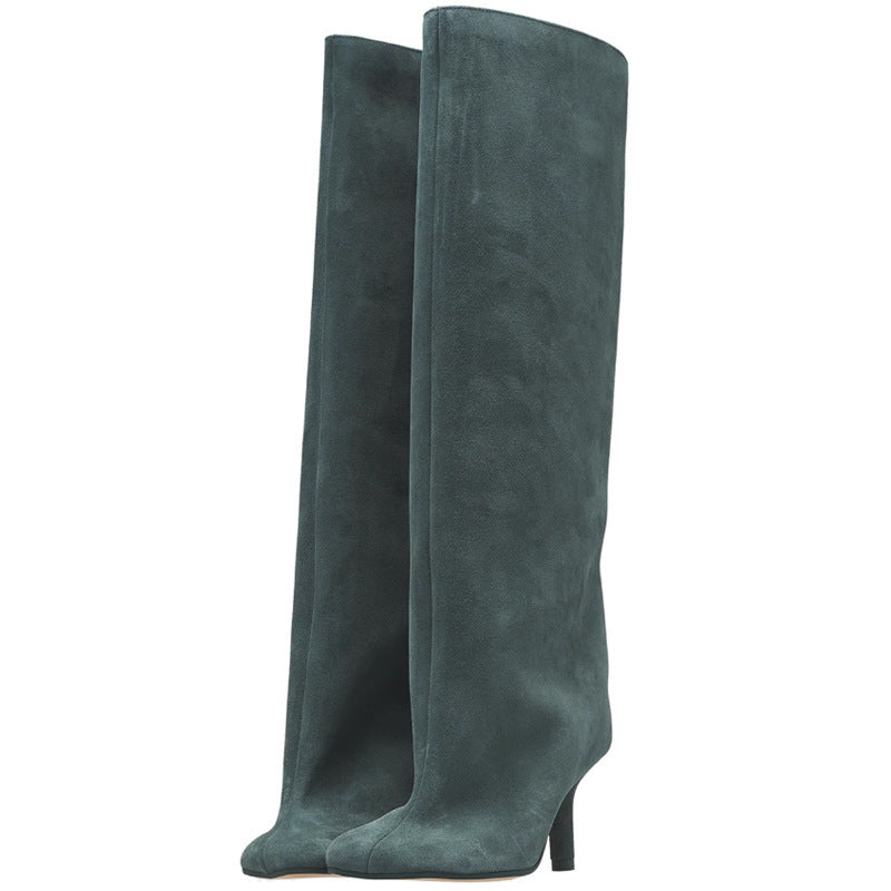 Bottes Hautes Femme à Talons Carrés – Couture Simple & Bout Carré – Style Européen et Américain
