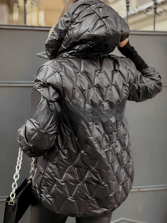 Veste Femme à Capuche – Manteau Patchwork Ample et Élégant