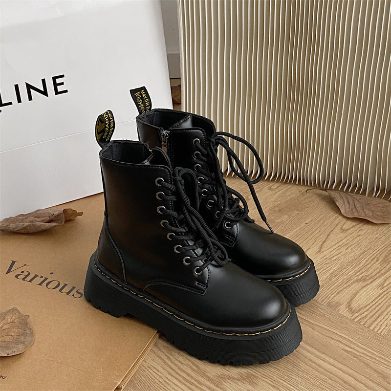 Bottes Martin Courtes Femme – Plateforme, Fermeture Zippée Latérale, Style Européen & Américain