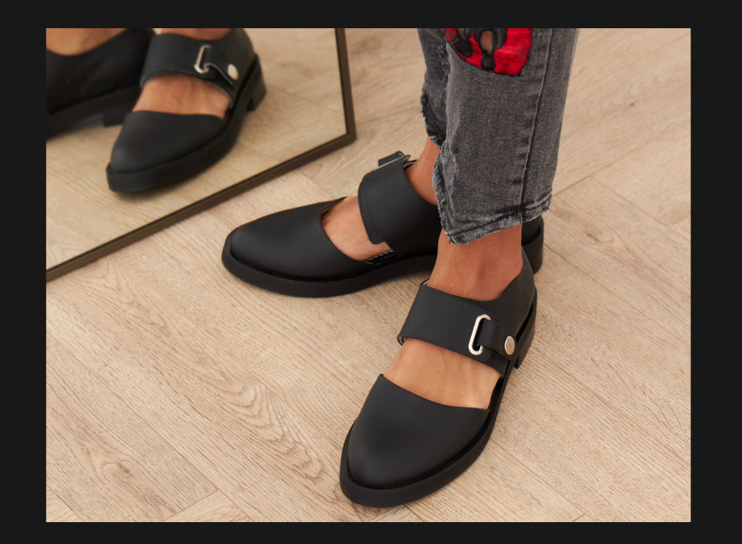 Spring Leisure Low Heel Square Heel Round Head Buckle Oversized Shoes
