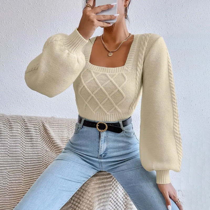 Pull Femme Col Carré Uni – Élégant et Confortable