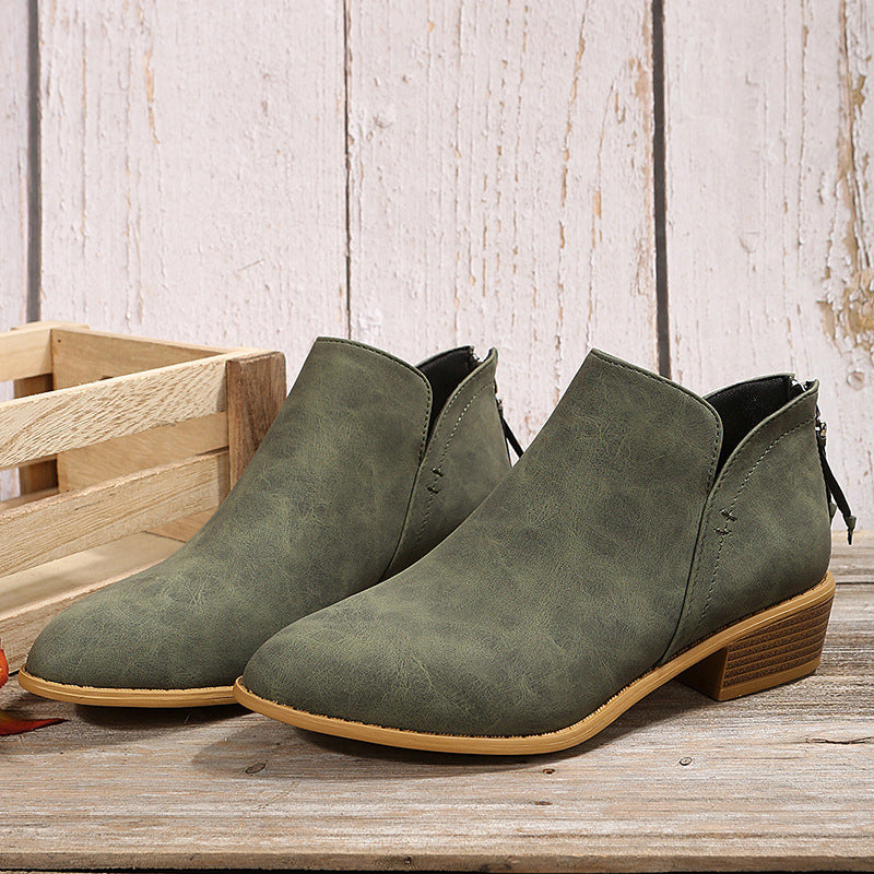 Bottines Femme en Daim avec Fermeture Éclair – Style Martin, Talon Bas Confortable, Tailles 36–43