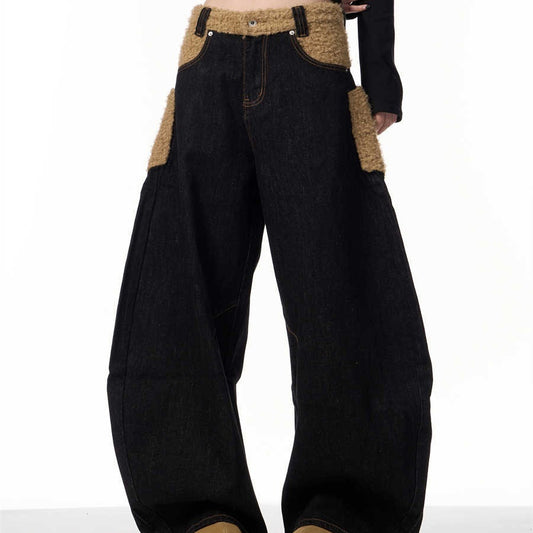 Jean Femme Taille Haute – Style Rétro Couture Inversée, Jambe Large