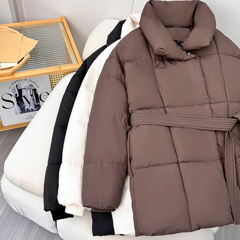 Manteau Femme à Carreaux avec Ceinture – Style Décontracté Japonais & Coréen, Chaud pour Automne/Hiver