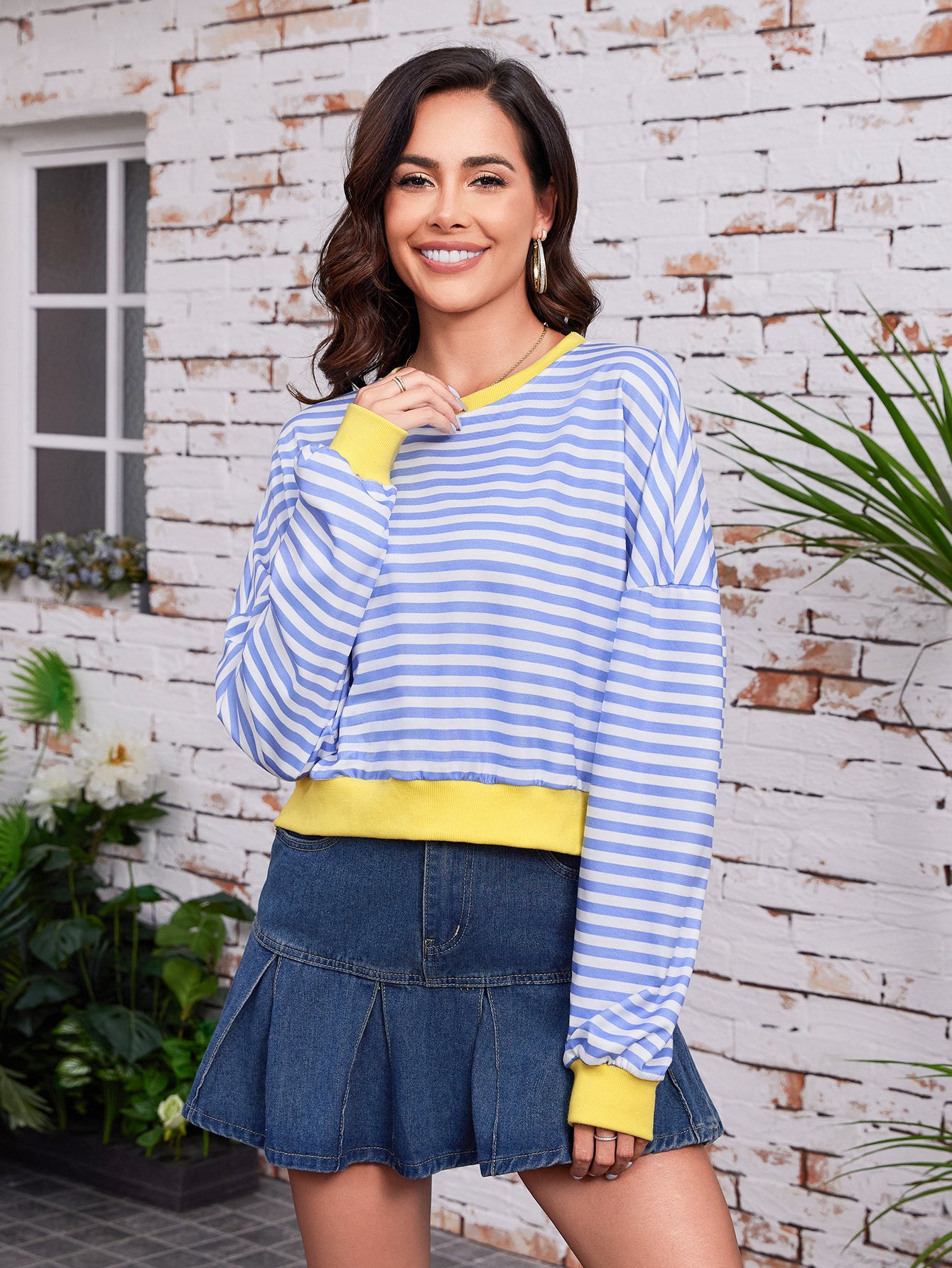 Pull Femme à Rayures – Col Rond, Manches Longues, Style Décontracté