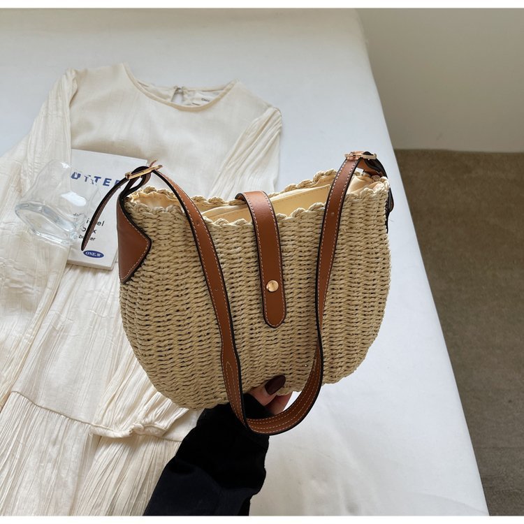 Fashion Casual Simple Woven Crossbody Bag – Fresh & Sweet Straw Oval Handbag