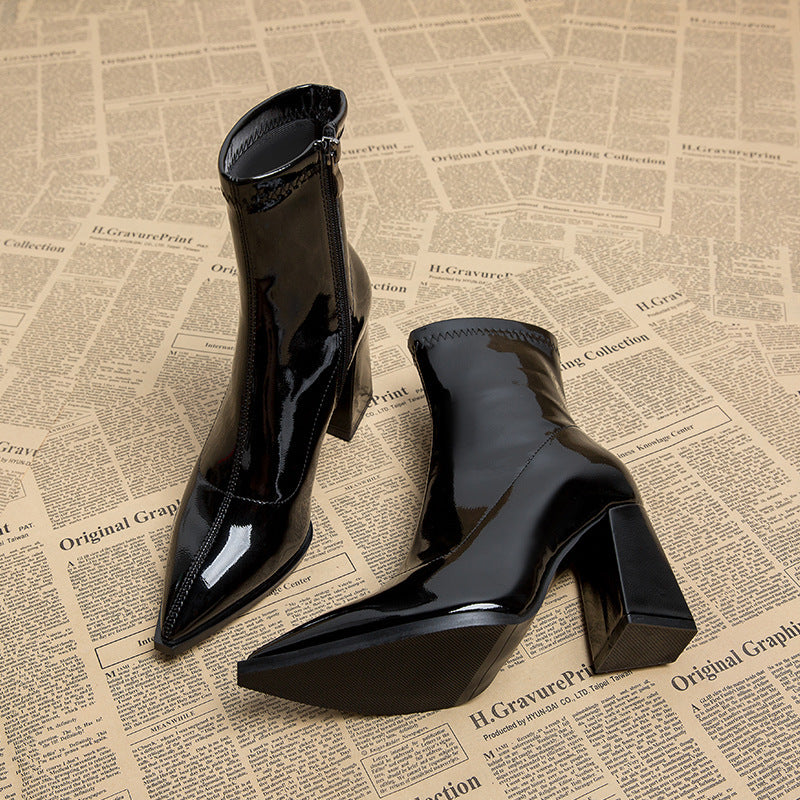 Bottes Blanches Fines Femme Automne Hiver – Talons Hauts 6–8 cm, Fermeture Éclair Latérale