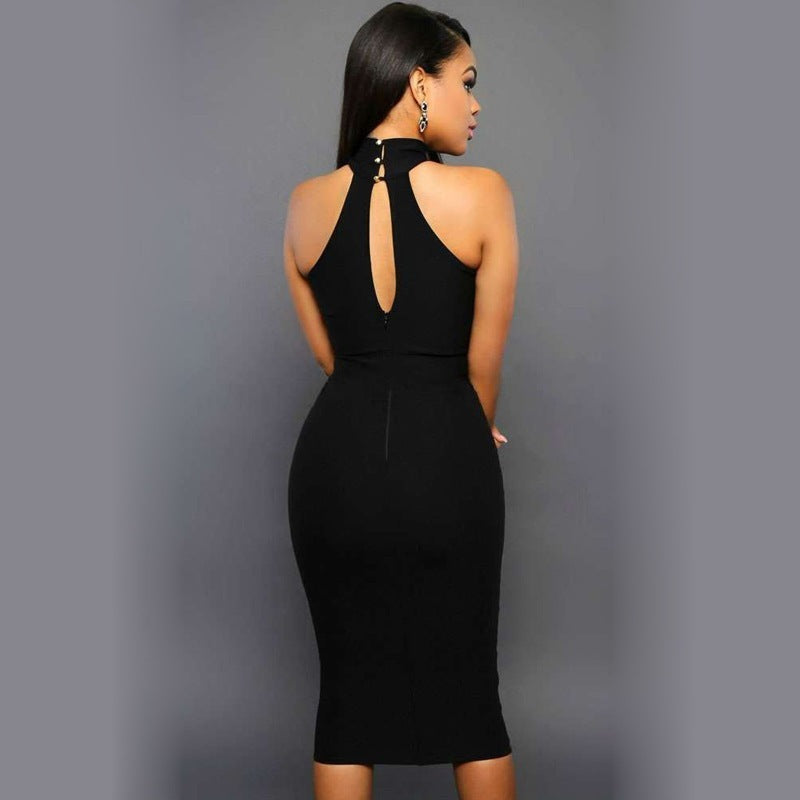Robe de Fête Sexy Femme – Col Suspendu, Jupe Mi-longue, Taille Lâche
