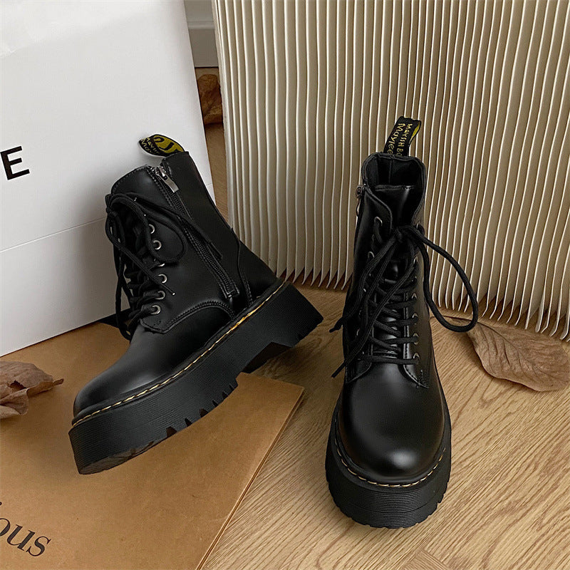 Bottes Martin Courtes Femme – Plateforme, Fermeture Zippée Latérale, Style Européen & Américain