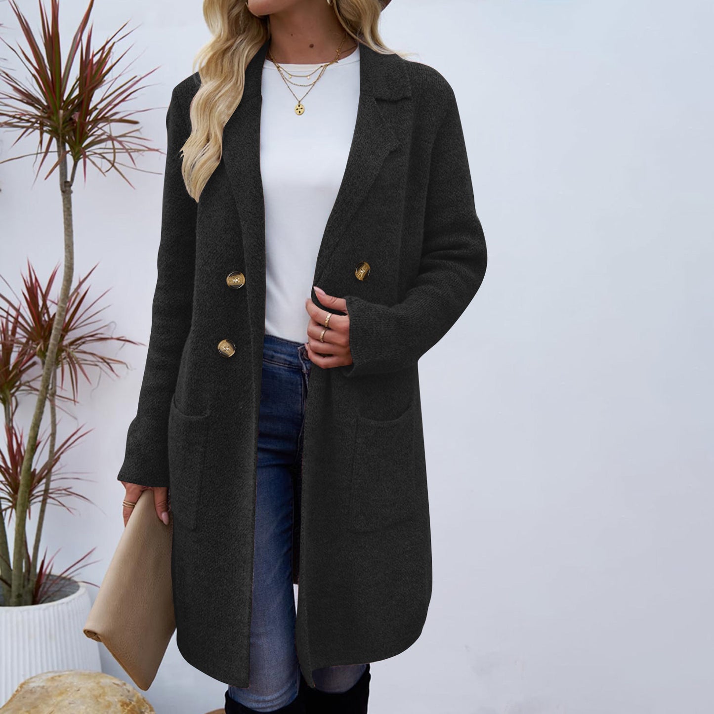Manteau Femme Style Doux et Frais en Polyester Uni à Manches Longues - Tailles M à XL - Couleurs Multiples