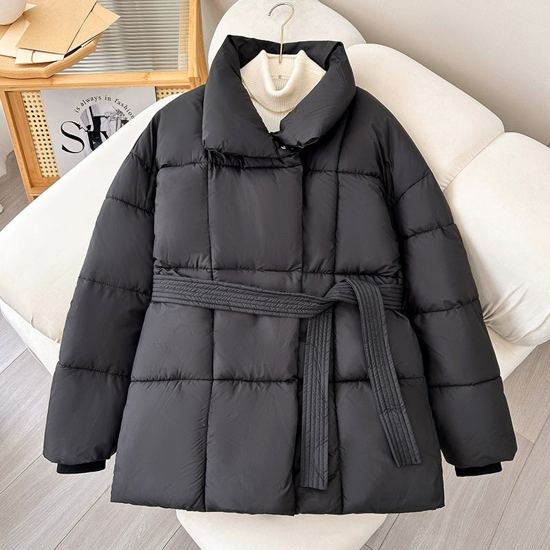 Manteau Femme à Carreaux avec Ceinture – Style Décontracté Japonais & Coréen, Chaud pour Automne/Hiver