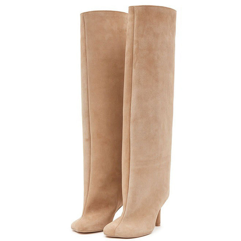 Bottes Hautes Femme à Talons Carrés – Couture Simple & Bout Carré – Style Européen et Américain