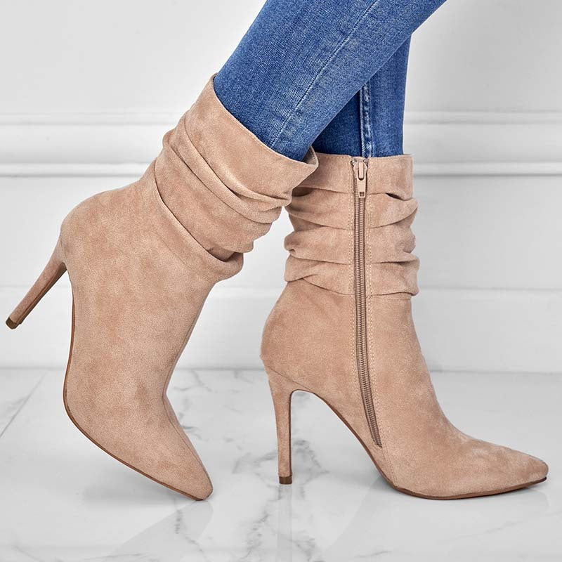 Bottes Femme en Daim – Talons Aiguilles Pointus, Style Chic Européen & Américain