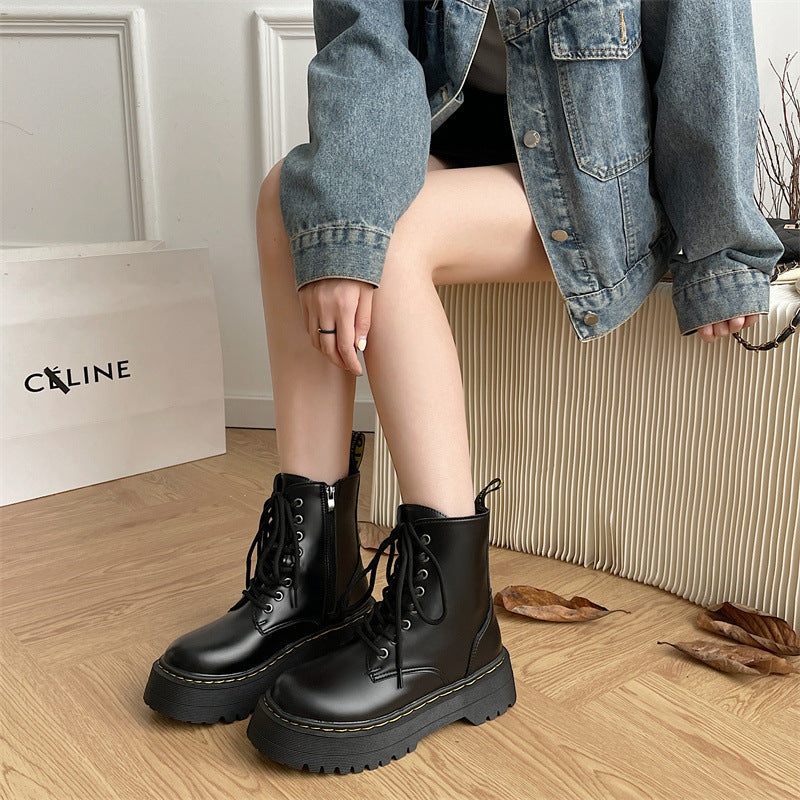 Bottes Martin Courtes Femme – Plateforme, Fermeture Zippée Latérale, Style Européen & Américain