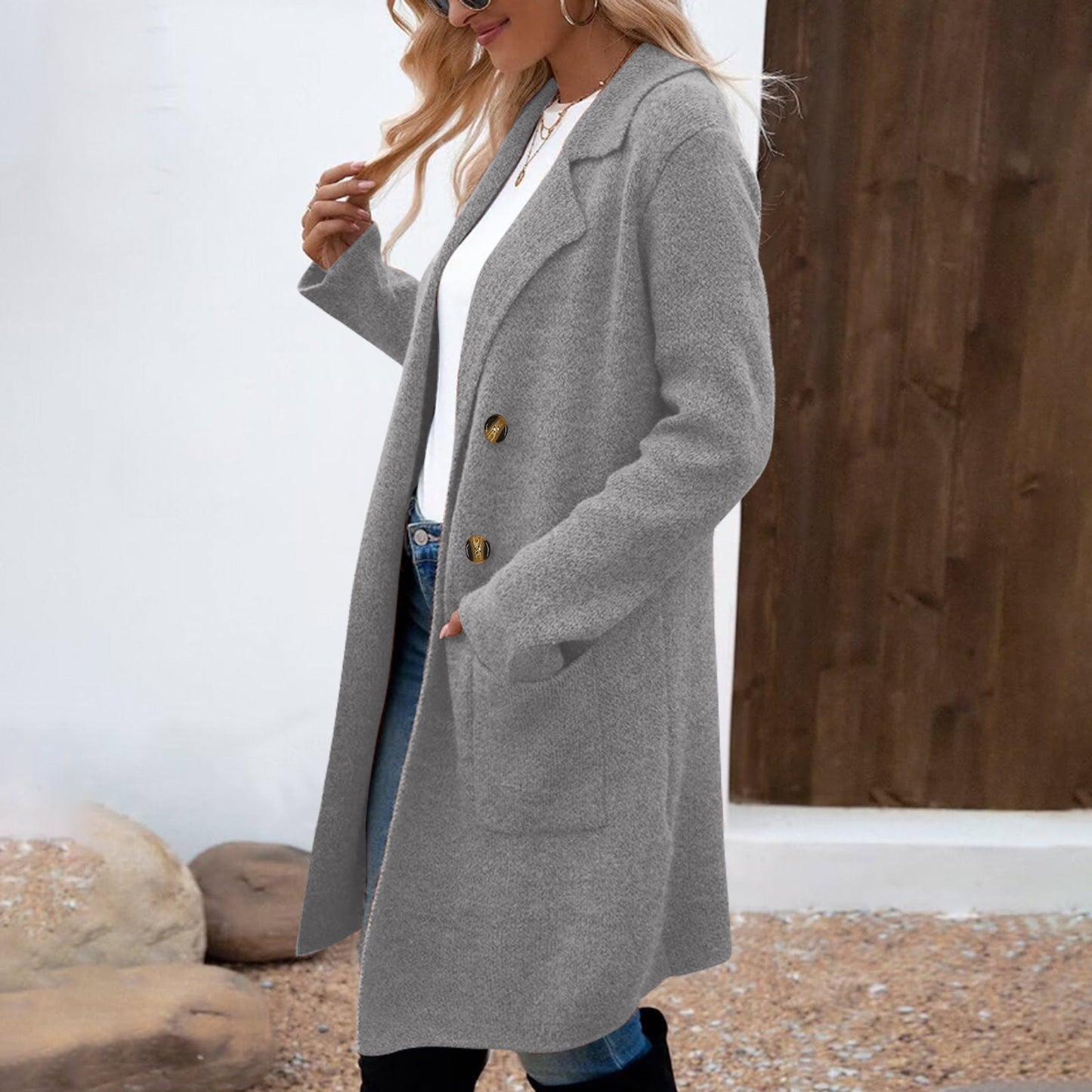Manteau Femme Style Doux et Frais en Polyester Uni à Manches Longues - Tailles M à XL - Couleurs Multiples