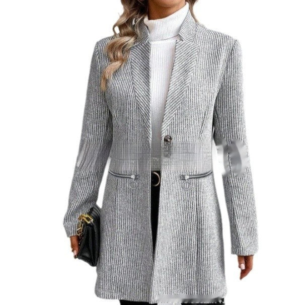 Manteau Femme Laine Col Revers – Long Hiver Élégant à Boutonnage Simple