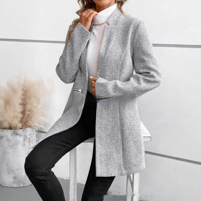 Manteau Femme Laine Col Revers – Long Hiver Élégant à Boutonnage Simple