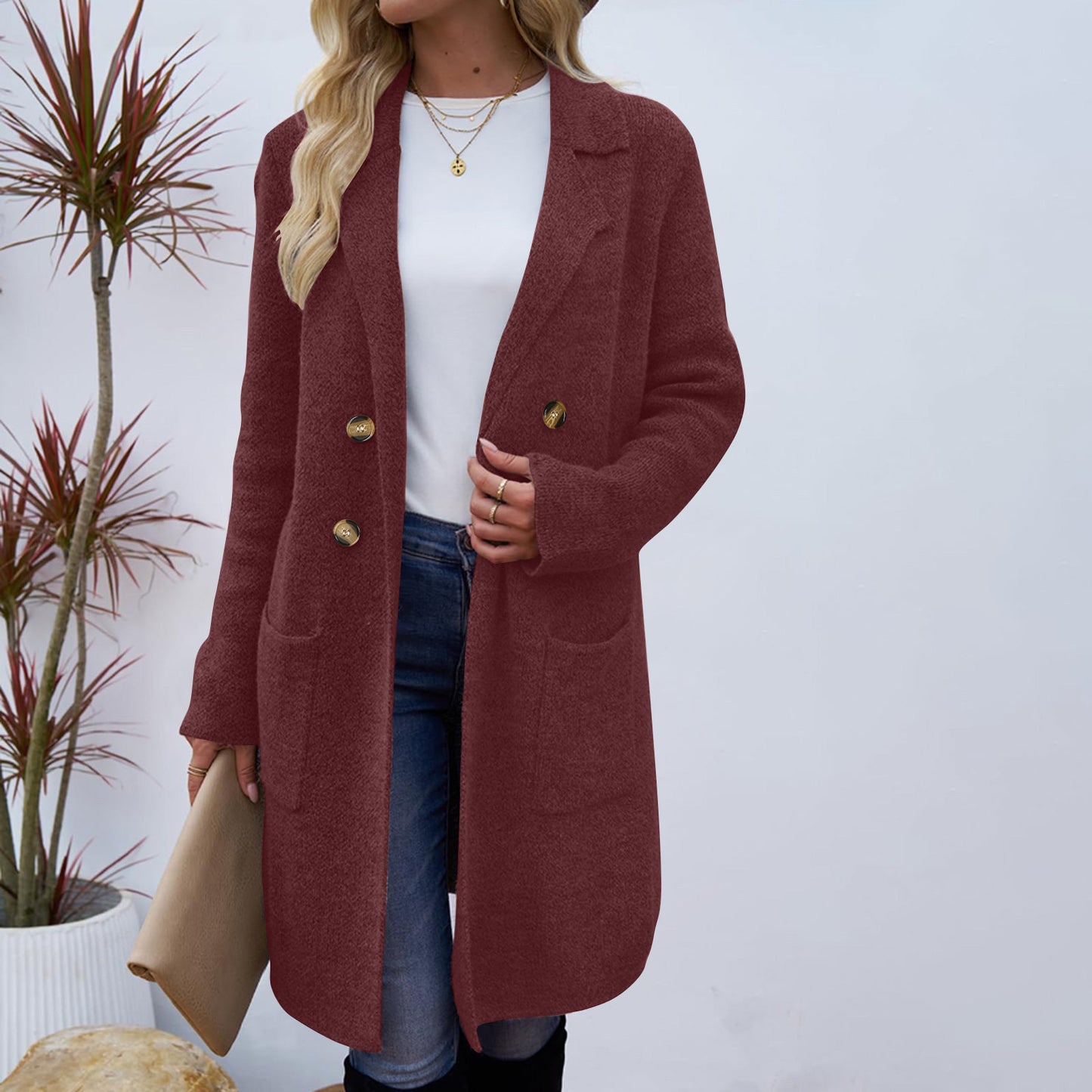 Manteau Femme Style Doux et Frais en Polyester Uni à Manches Longues - Tailles M à XL - Couleurs Multiples